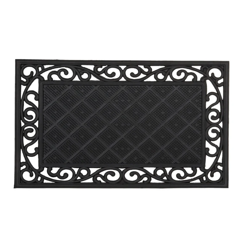 Paillasson antidérapant rectangle intérieur extérieur 75 x 45 cm facile d'entretien décoratif en caoutchouc noir 13_0003297