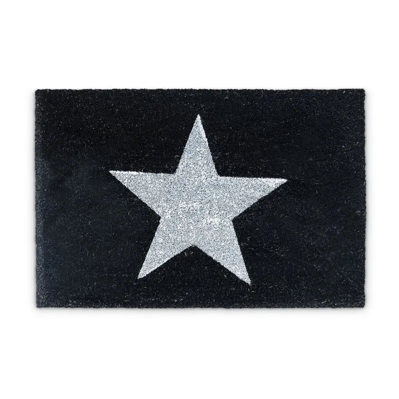 Paillasson d'entrée décoratif en fibre de coco antidérapant 75 x 45 cm pour intérieur extérieur en PVC noir 13_0003193