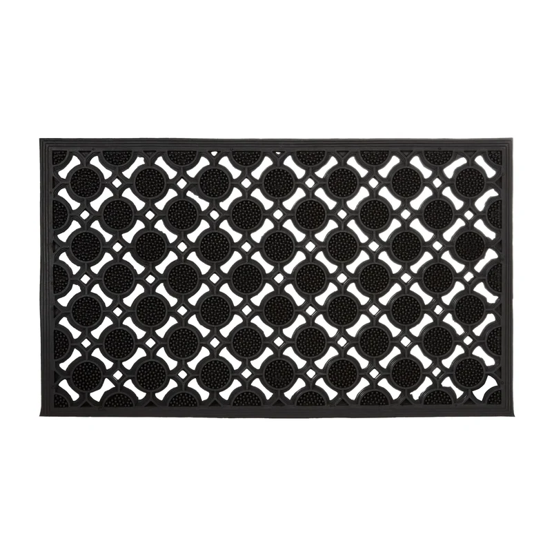 Paillasson rectangle antidérapant intérieur extérieur 75 x 45 cm facile d'entretien décoratif en caoutchouc noir 13_0003296