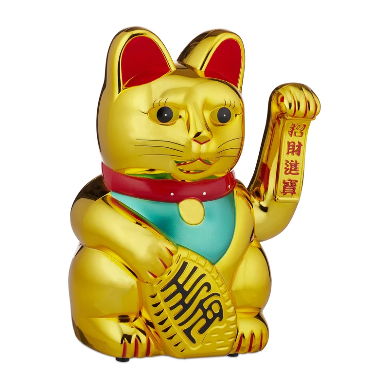 Figurine chat japonais porte-bonheur décorative bureau 25 x 15 x 15 cm en plastique doré 13_0004153