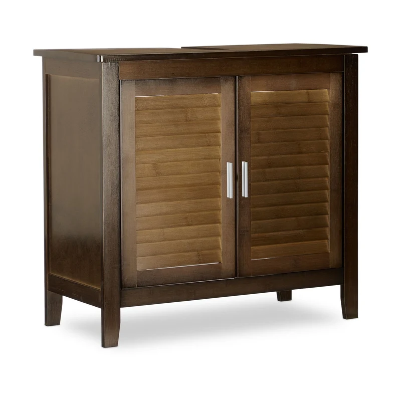 Meuble sous lavabo pratique pour salle de bain 60 x 67 x 30 cm en bambou marron foncé 13_0003509