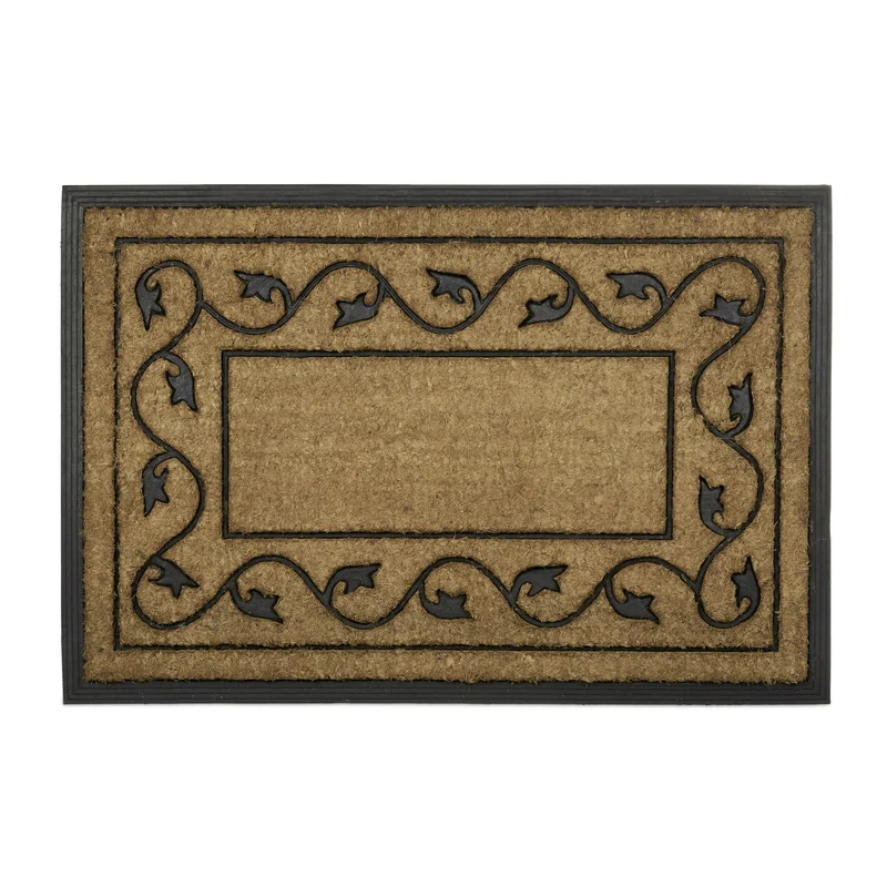 Paillasson rectangle antidérapant intérieur extérieur 75 x 45 cm décoratif résistant en coco marron 13_0003304