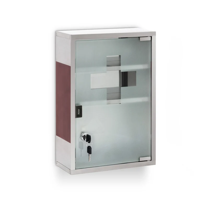 Armoire à pharmacie moderne avec porte en verre 70 x 40 x 20 cm pratique et sécurisée en acier inoxydable blanc 13_0003204