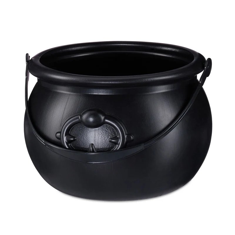 Chaudron de sorcière noir décoratif portable Halloween 19 x 13 cm en plastique noir 13_0004294