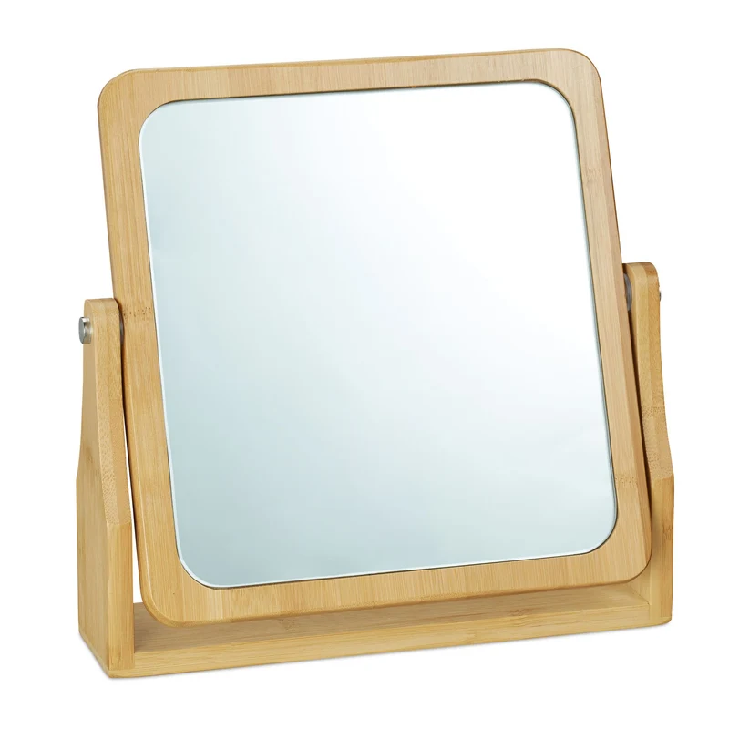 Miroir sur pied carré rotatif pratique salle de bain 60 x 40 cm en bambou naturel 13_0005545