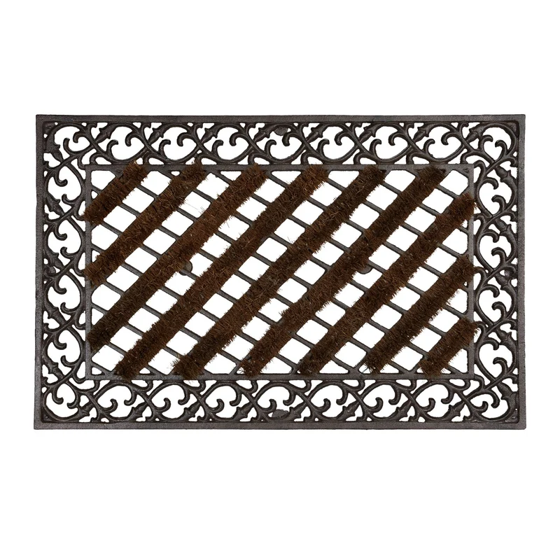 Paillasson rectangulaire ancien style antique 72 x 46 cm fonction brosse anti-dérapant en fonte bronze 13_0005791