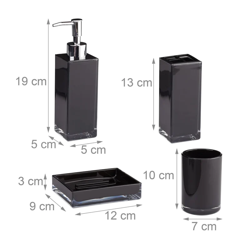 Lot de 4 accessoires de salle de bain modernes pratiques et faciles à nettoyer en plastique blanc 13_0005368