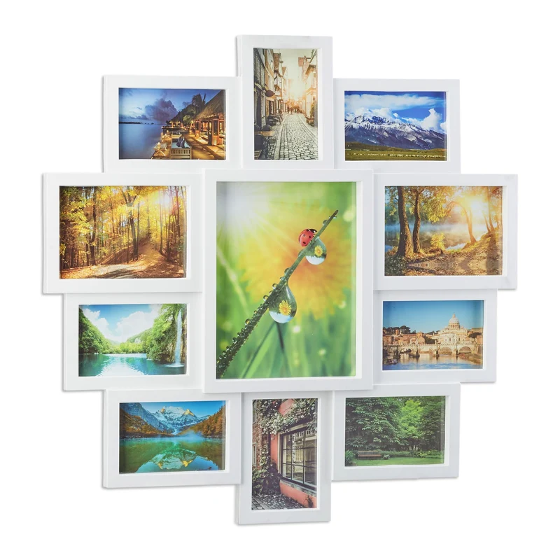 Cadre photo pêle-mêle pour 11 photos 61,5 x 61,5 x 2 cm en plastique blanc 13_0005314