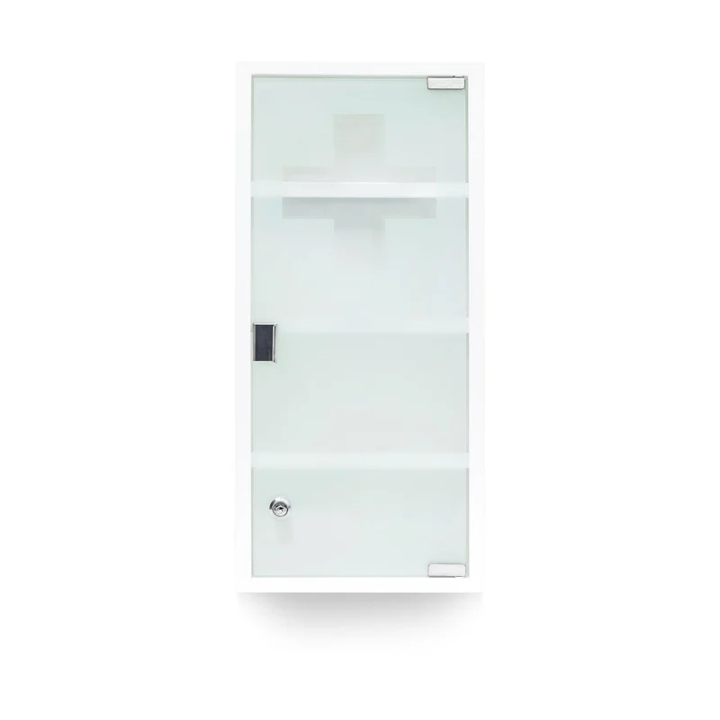 Armoire à pharmacie murale moderne 27 x 57 x 12 cm sécurité enfants 4 compartiments en acier inox blanc 13_0004083