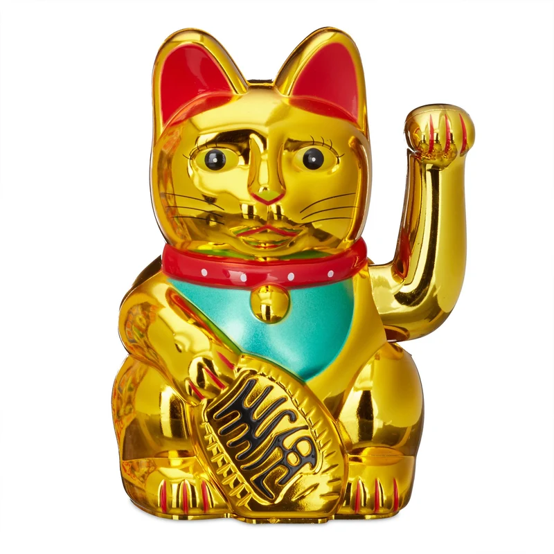Chat porte-bonheur asiatique décoratif 16 x 10 x 8 cm apporte richesse et succès en plastique doré 13_0004225