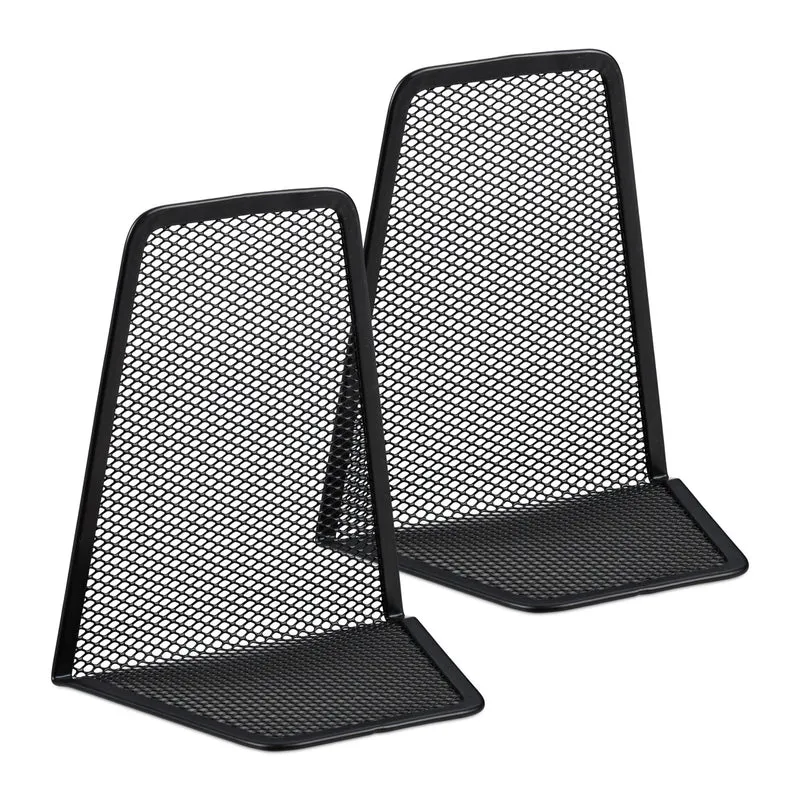 Lot de 2 presse-livres en maille métallique design moderne 14,5 x 12,5 x 9 cm en métal noir 13_0004437