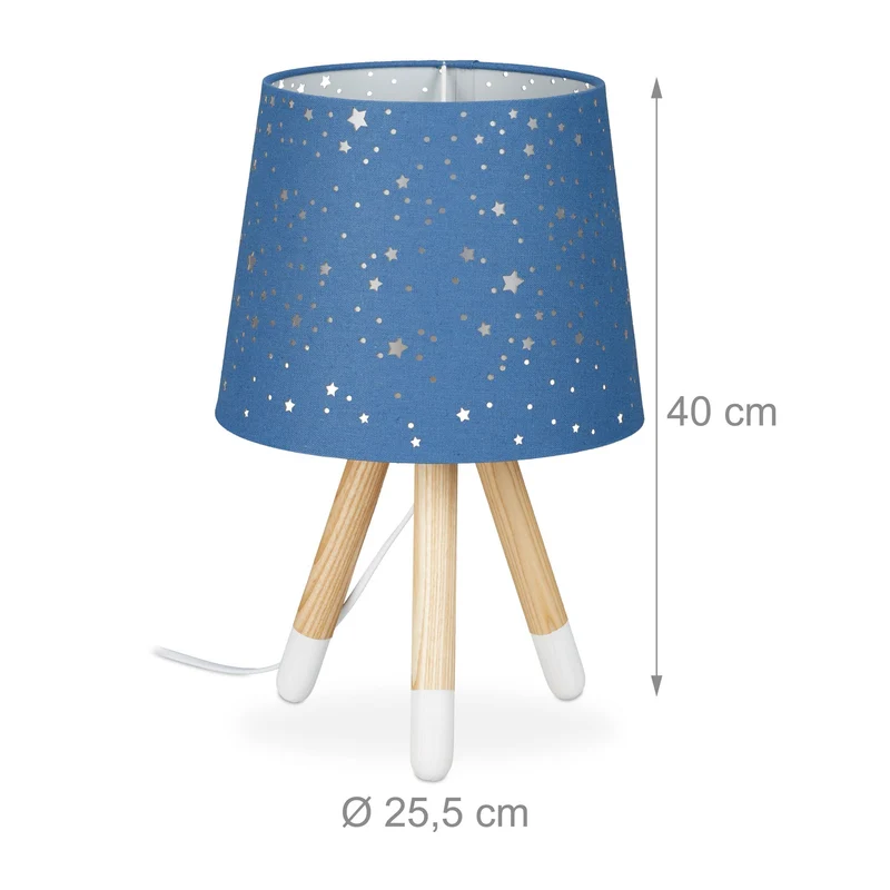 Lampe de table étoilée pour chambre d'enfants ambiance cosy 40 x 25,5 cm en tissu bleu 13_0006490