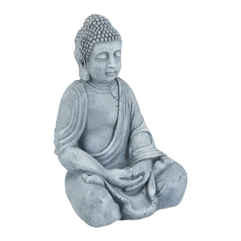 Statue de bouddha méditatif décorative 50 x 30 x 25 cm en céramique gris 13_0006315
