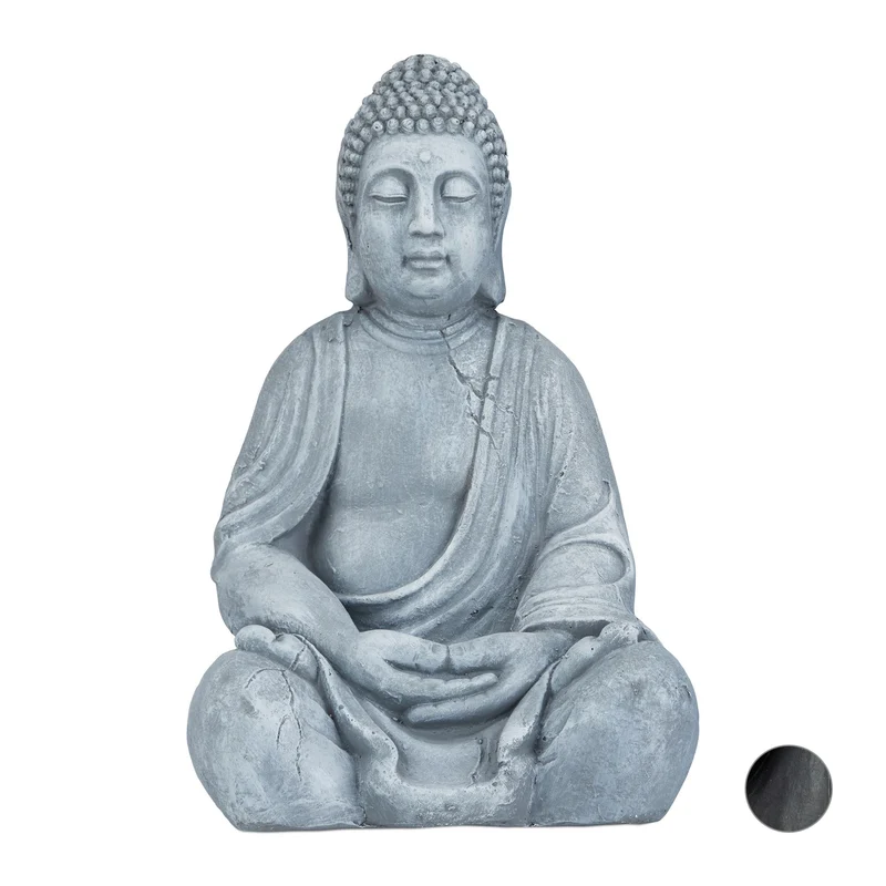 Statue de bouddha méditatif décorative 50 x 30 x 25 cm en céramique gris 13_0006315
