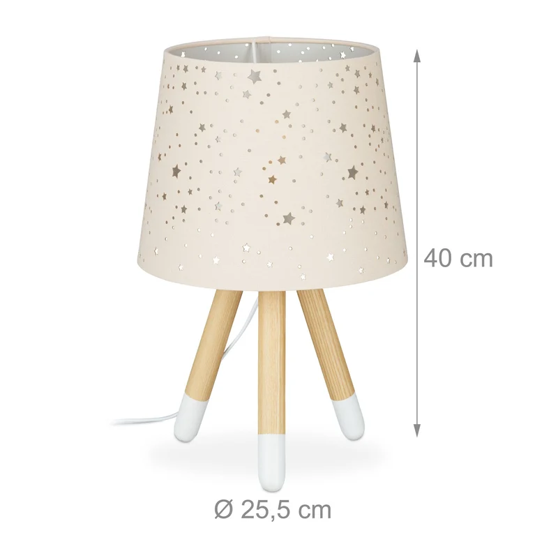 Lampe de table ronde pour chambre d'enfants 40 x 25,5 cm ambiance étoilée style scandinave en tissu beige 13_0006491
