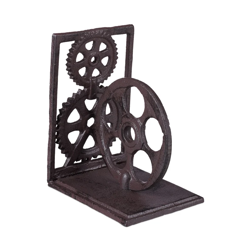 Serre-livres design industriel décoratif 16 x 13 x 10 cm en fonte de fer noir 13_0006361