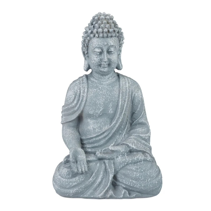 Statue de Bouddha assis décoration zen 18 x 10 x 8 cm porte-bonheur ambiance spirituelle en pierre artificielle grise 13_0006435