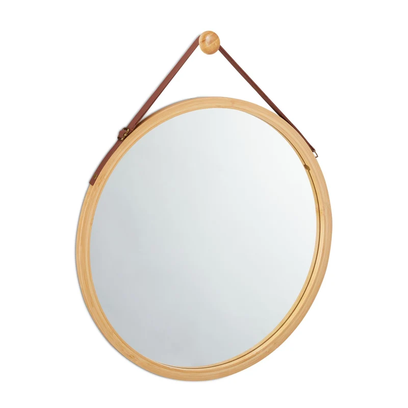 Miroir rond mural design nordique pour couloir chambre salle de bain 60 cm en bambou naturel 13_0006975