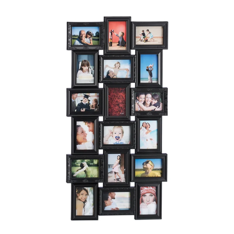 Cadre photos pêle-mêle design moderne pour 18 photos 104 x 54 x 2,5 cm en plastique blanc 13_0006879