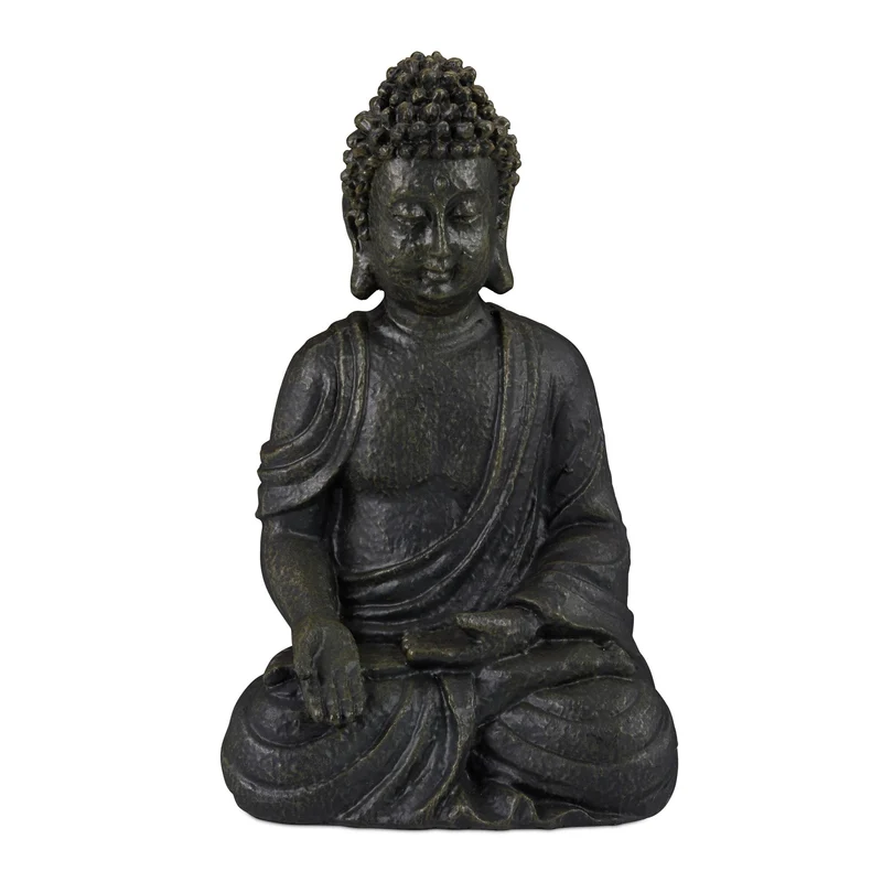 Statue Bouddha assis décorative méditation 18 x 10 x 8 cm en pierre artificielle grise 13_0006434