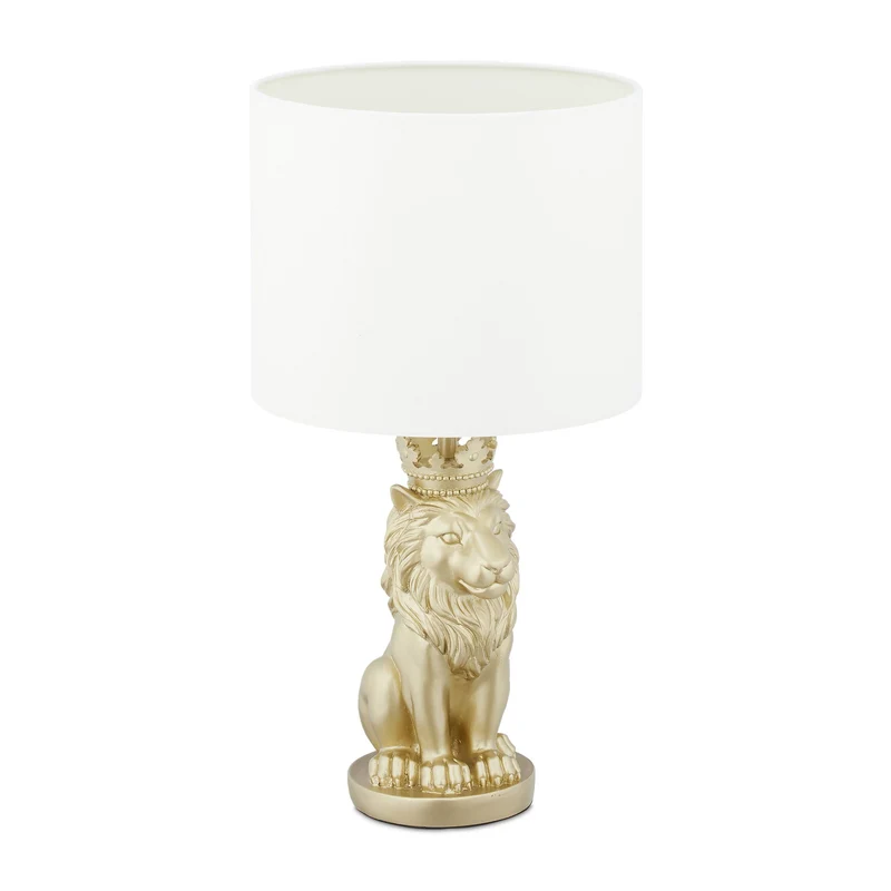 Lampe de table lion décorative design majestueux salon chambre 40 x 25 cm en résine dorée 13_0007883