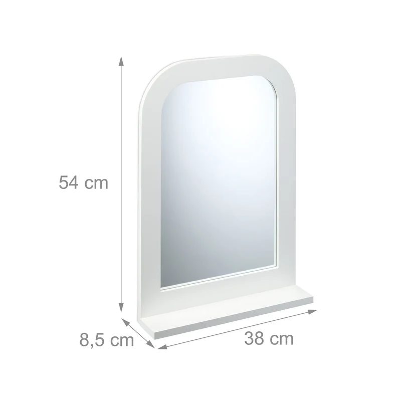 Miroir mural élégant avec tablette de rangement 60 x 80 cm idéal pour maquillage et couloir en MDF blanc 13_0016075