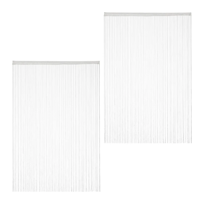 Lot de 2 rideaux à fils ajustables pour fenêtres et portes ambiance cosy 90 x 245 cm en polyester blanc 13_0015053