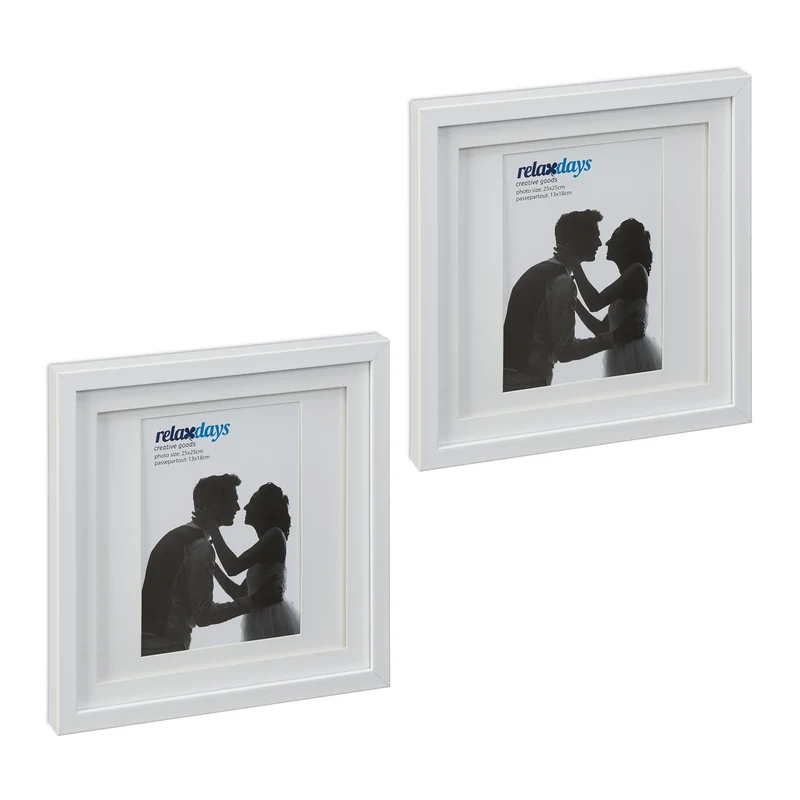 Lot de 2 cadres photo carrés design moderne 27 x 27 x 2,5 cm en plastique noir 13_0013211