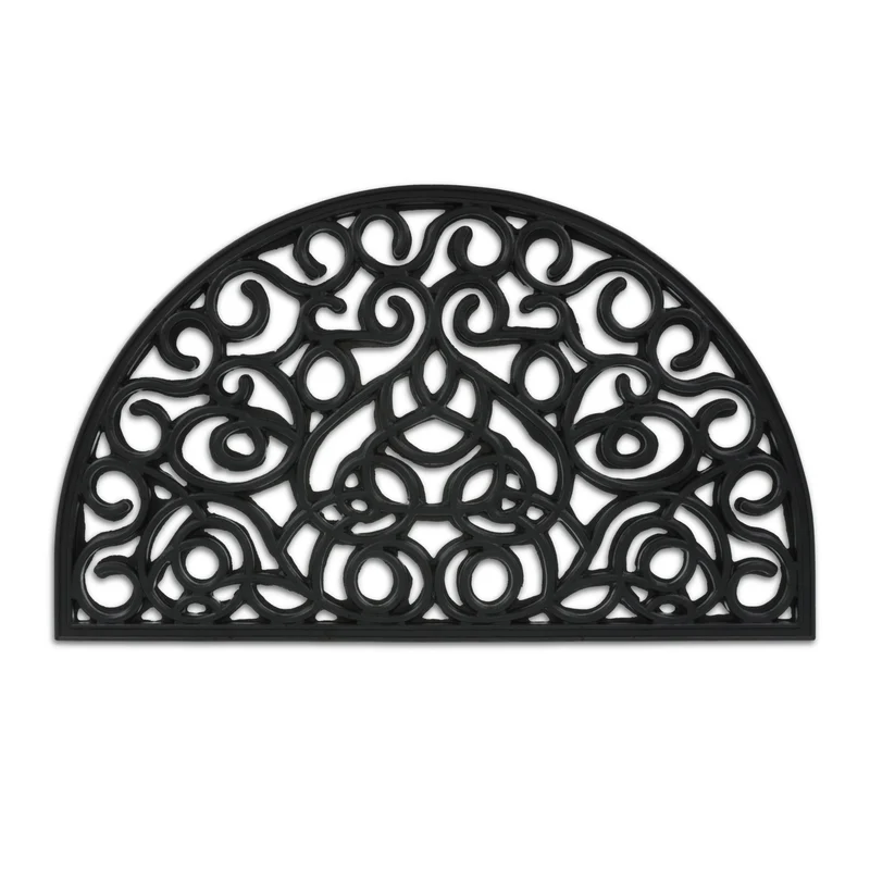 Paillasson décoratif demi-rond extérieur intérieur 75 x 45 x 1 cm fonction antidérapante design élégant en caoutchouc noir 13_0010685