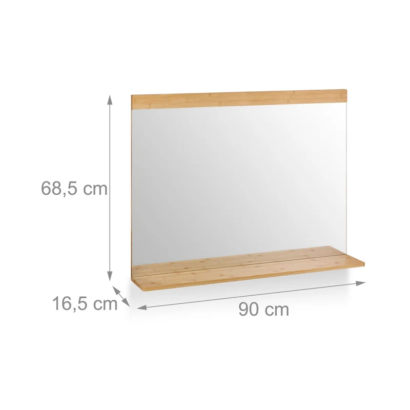 Miroir mural moderne avec surface de rangement 80 x 60 cm fonction pratique style naturel en bambou beige 13_0013119
