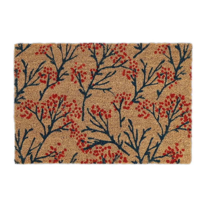 Paillasson décoratif antidérapant intérieur extérieur 75 x 45 cm motif branches en fibres de coco brun 13_0011356