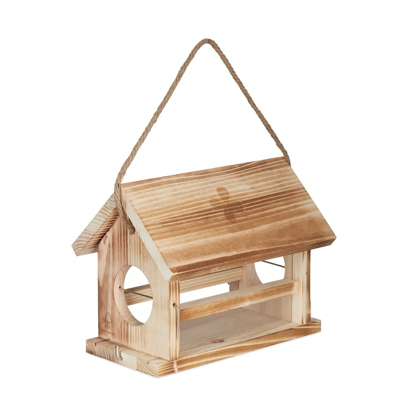 Mangeoire d'extérieur pour oiseaux jardin toit ouvrant 25 x 20 x 25 cm en bois flambé 13_0012342