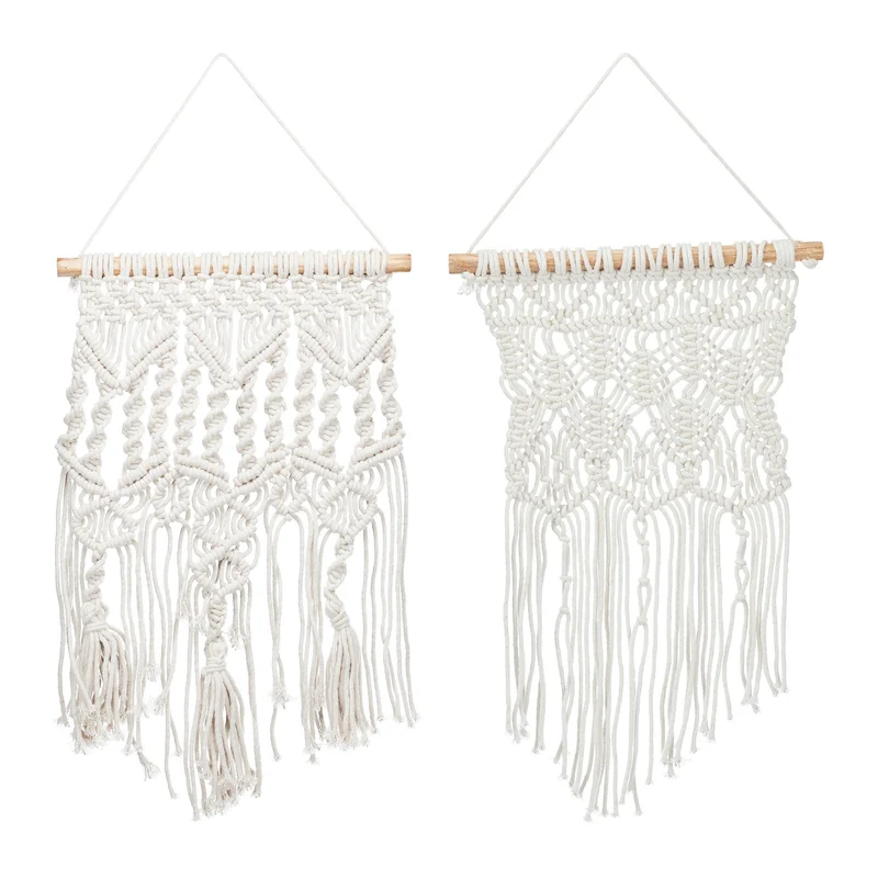 Lot de 2 macramés muraux décoratifs boho salle à manger 60 x 40 cm en coton crème 13_0011671