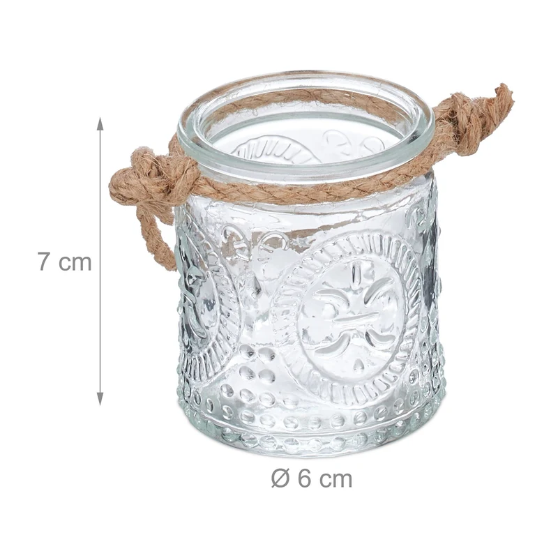 Lot de 12 photophores vintage décoratifs ronds 10 x 10 x 10 cm ambiance chaleureuse en verre transparent 13_0013142