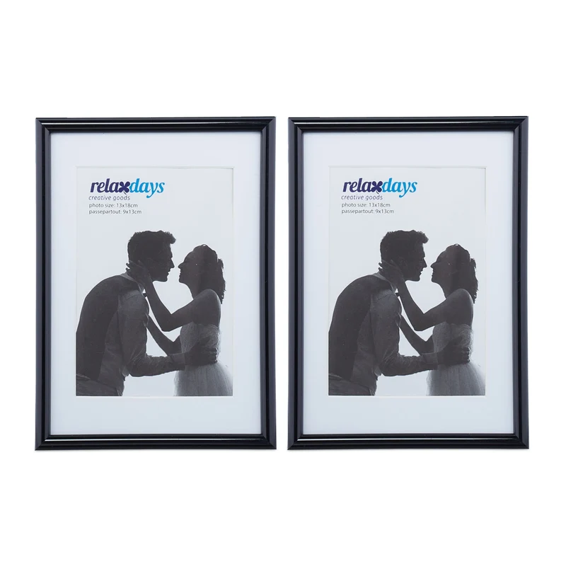 Lot de 2 cadres photo décoratifs design intemporel 19 x 14 x 2 cm en plastique noir 13_0009630