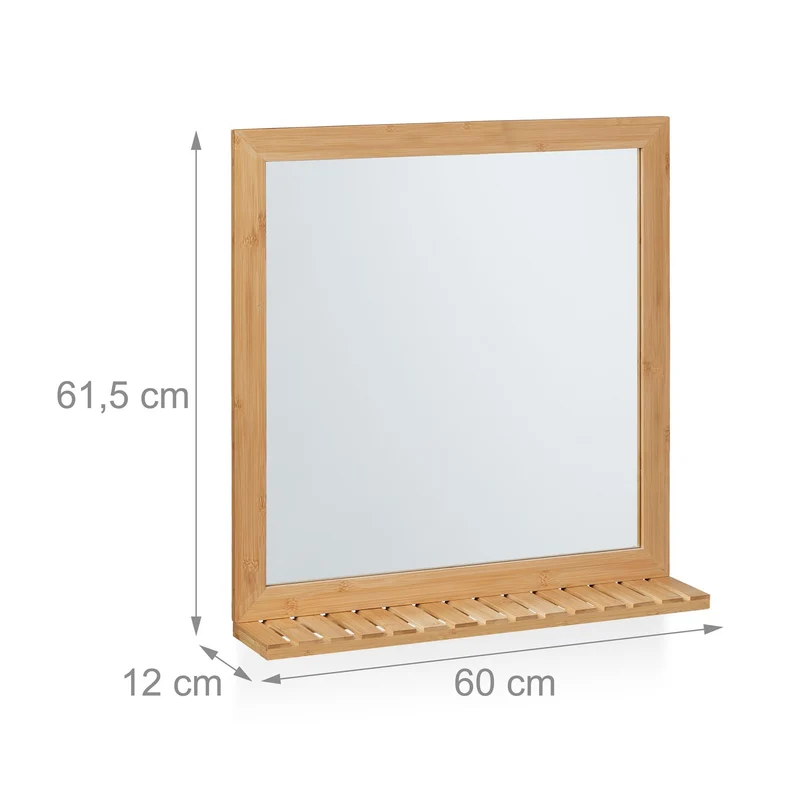Miroir mural design moderne salle de bain 80 x 60 cm avec surface de rangement en bambou naturel 13_0013117