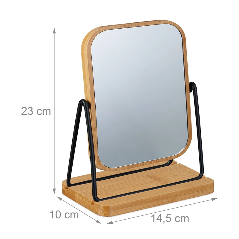 Miroir de table décoratif en bambou 23 x 14,5 x 10 cm avec rotation 360 degrés style naturel en bambou 13_0016244