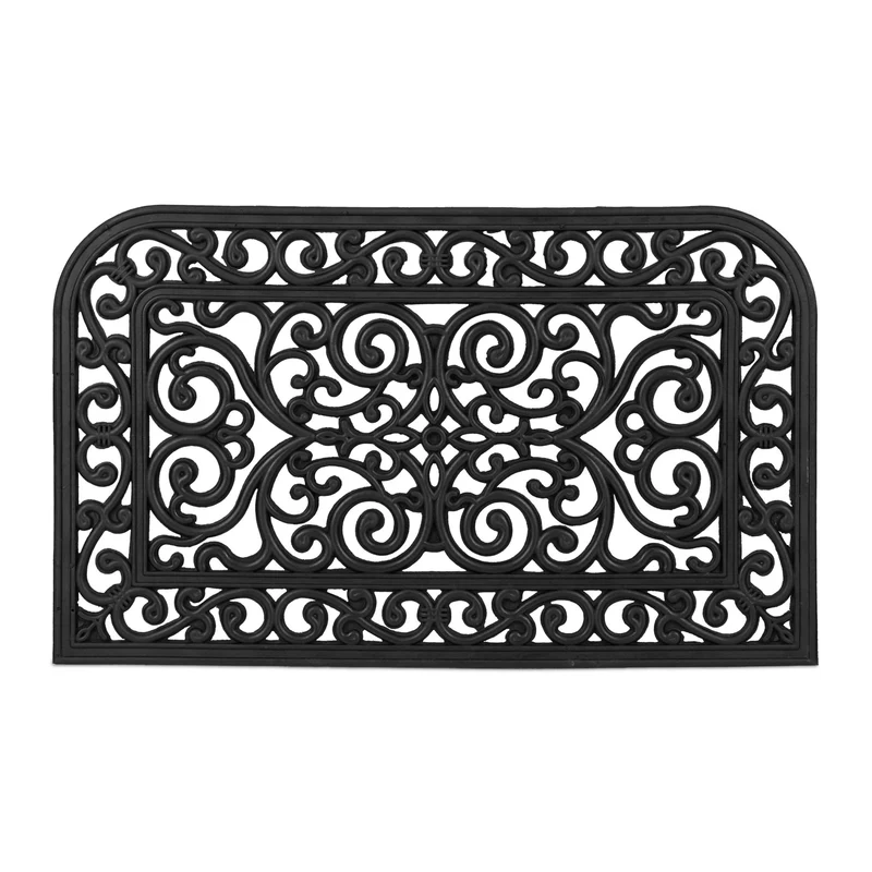 Paillasson antidérapant avec ornements intérieur extérieur 70 x 40 cm en caoutchouc noir 13_0010972