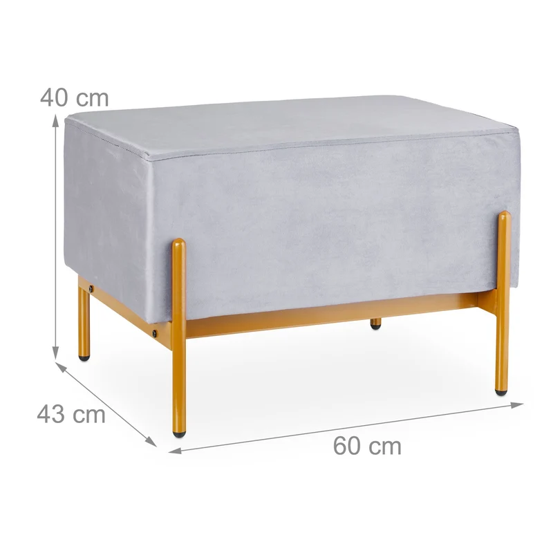 Banquette rectangulaire décorative pour entrée salon 60 x 40 x 43 cm assise rembourrée style élégant en velours gris 13_0015955