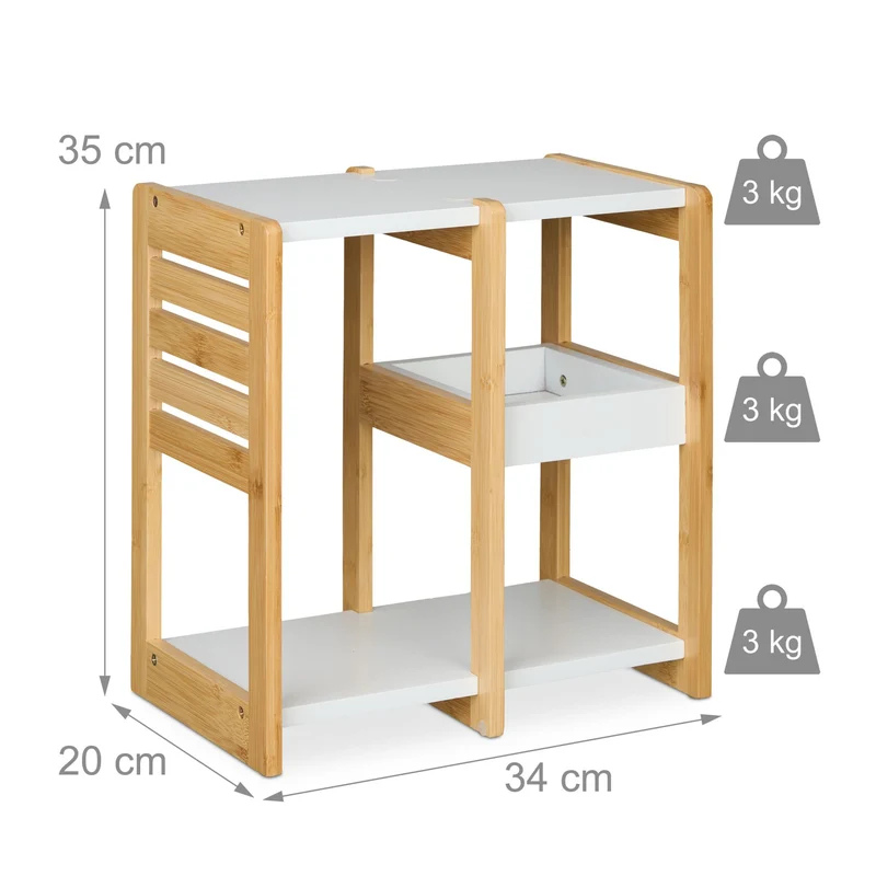 Étagère de rangement compact 3 niveaux 30 x 20 x 90 cm idéal petite salle de bain cuisine en bambou naturel 13_0016455