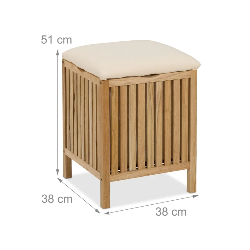 Tabouret de salle de bain rangement coussin moelleux 45 x 40 x 40 cm en bois marron 13_0016420