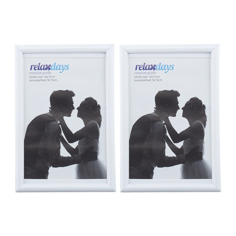 Lot de 2 cadres photo décoratifs design simple 16 x 11 x 2 cm format portrait ou paysage en plastique noir 13_0009620