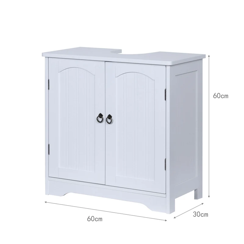 Meuble sous-lavabo rangement élégant salle de bain 60 x 60 x 30 cm avec étagère réglable en MDF blanc 13_0017771
