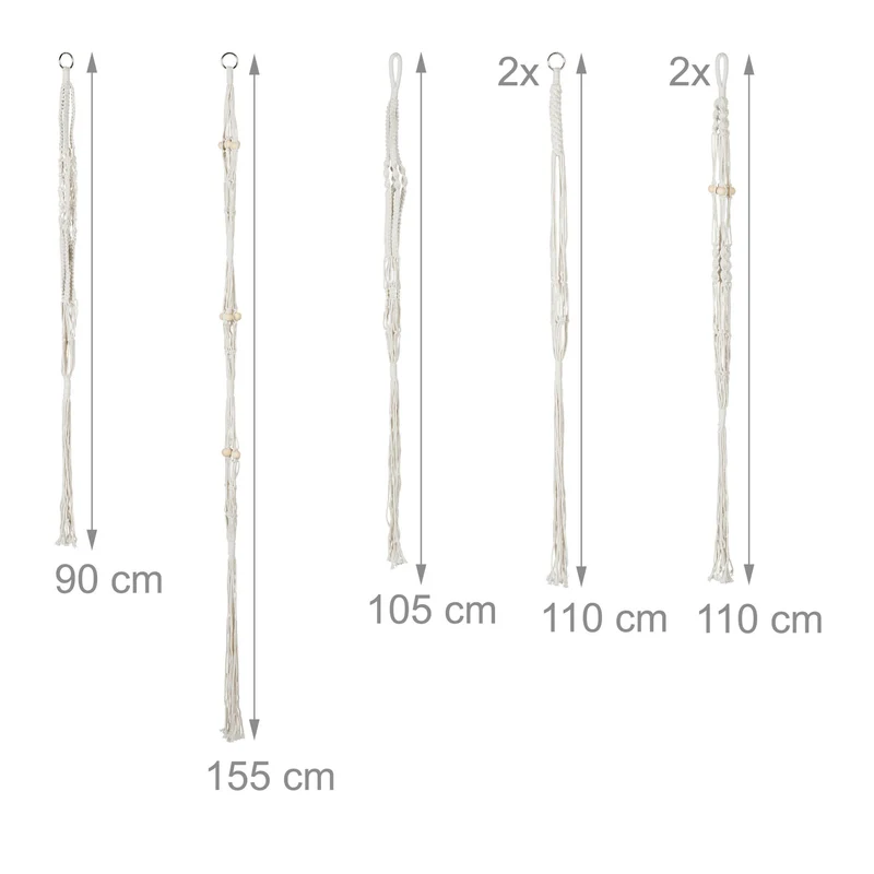 Lot de 7 suspensions pour plantes décoratives boho adaptées à tous les espaces en coton blanc 13_0017103
