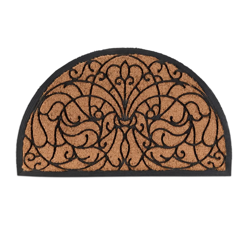 Paillasson semi-circulaire intérieur extérieur 80 x 50 cm résistant aux intempéries antidérapant en fibres de coco marron 13_0017096