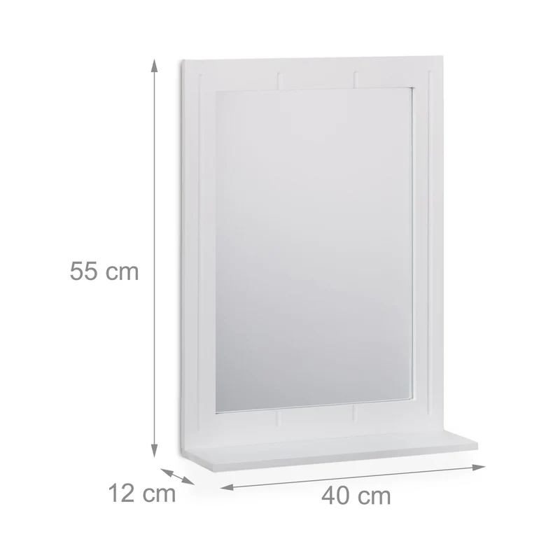 Miroir mural rectangulaire avec surface de rangement 60 x 80 cm en bois blanc 13_0013332
