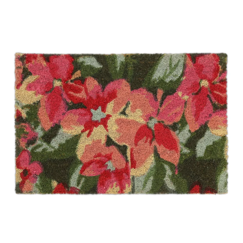 Paillasson décoratif motif floral couloir jardin 75 x 45 cm antidérapant en coco marron 13_0011358