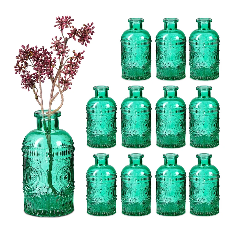 Lot de 12 vases décoratifs rétro pour table salon 13 x 6 cm en verre transparent 13_0017359