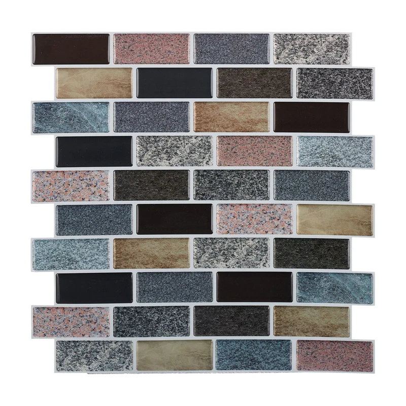 Lot de 10 stickers carrelage adhésifs décoration murale 31 x 31 cm en PVC gris 13_0010640