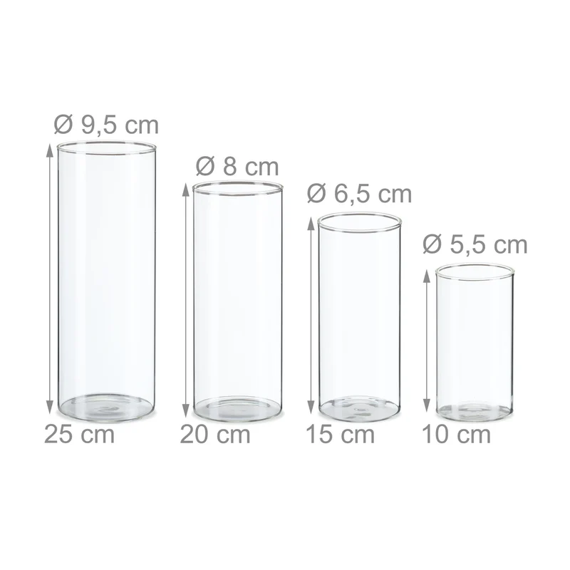 Lot de 4 vases décoratifs sobres pour salon chambre 30 x 10 x 10 cm en verre transparent 13_0015987